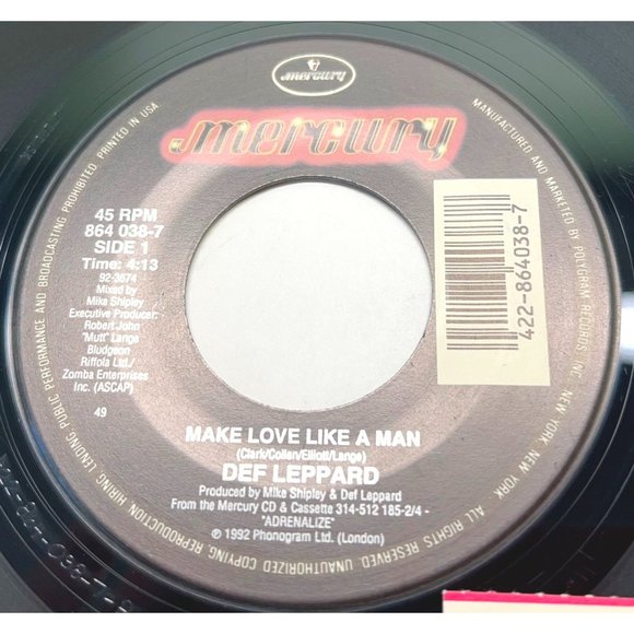 Def Leppard Miss You in a Heartbeat / Make Love Like a Man 45 Rock Mercury VG++ - Picture 2 of 4